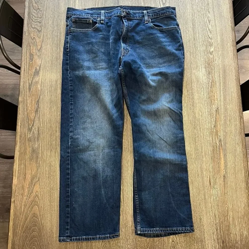 Levis Signature Straight Jeans Mid Rise Whisker Denim Dark Wash Blue Size 40x32
